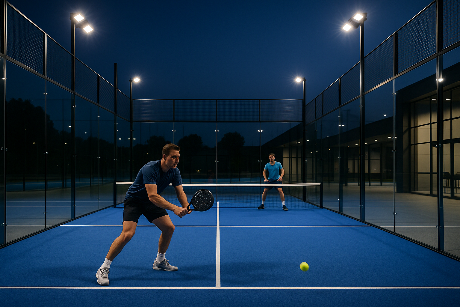 Terrain de padel avec vitres transparentes après nettoyage