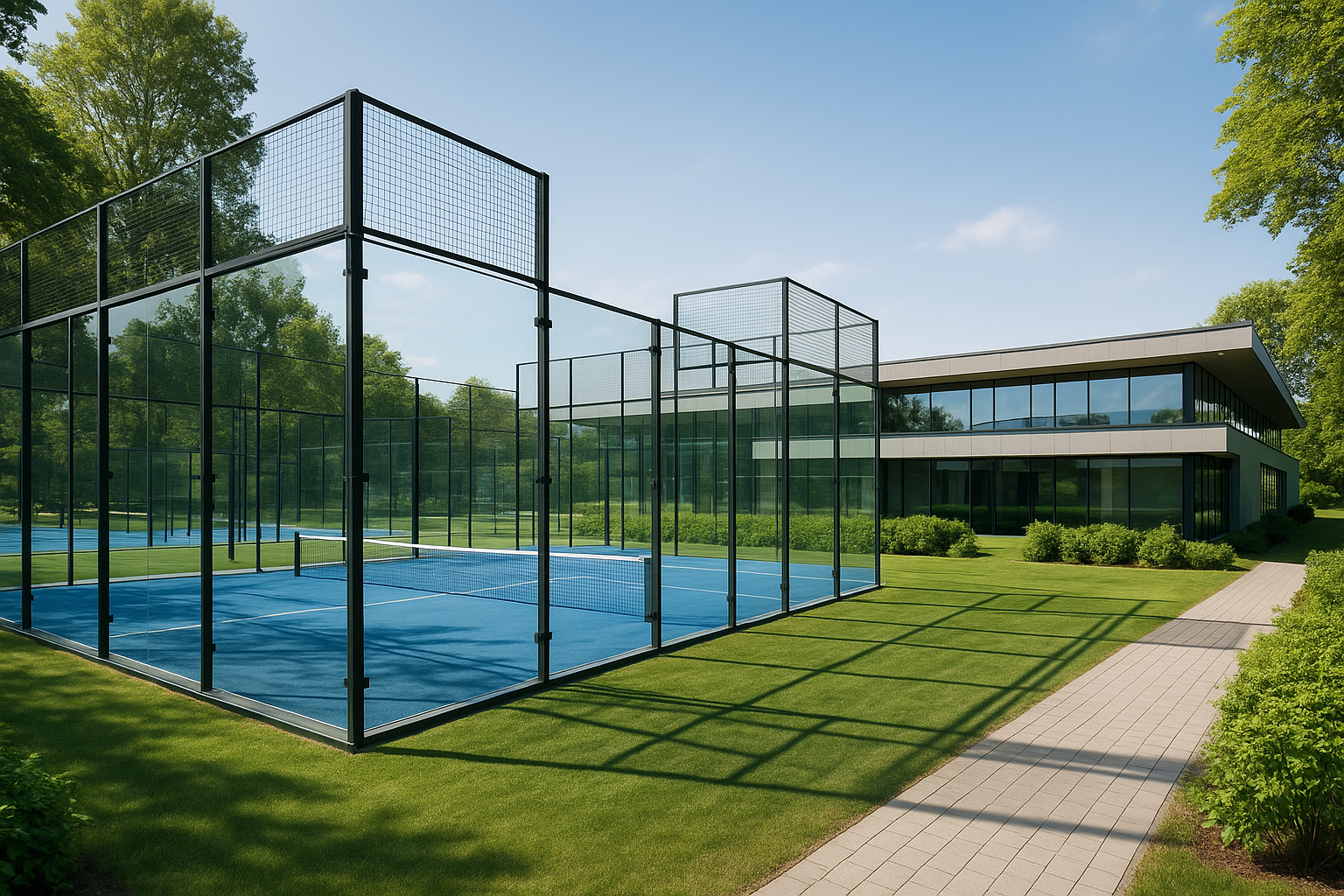 Club de padel extérieur avec vitres nettoyées